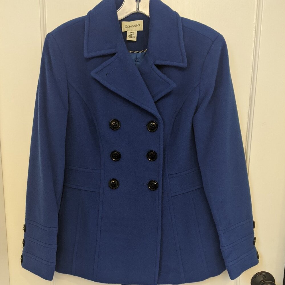 St. John’s Bay Small Wool Cashmere Double Breasted Long Sleeve Pea Coat Lined
